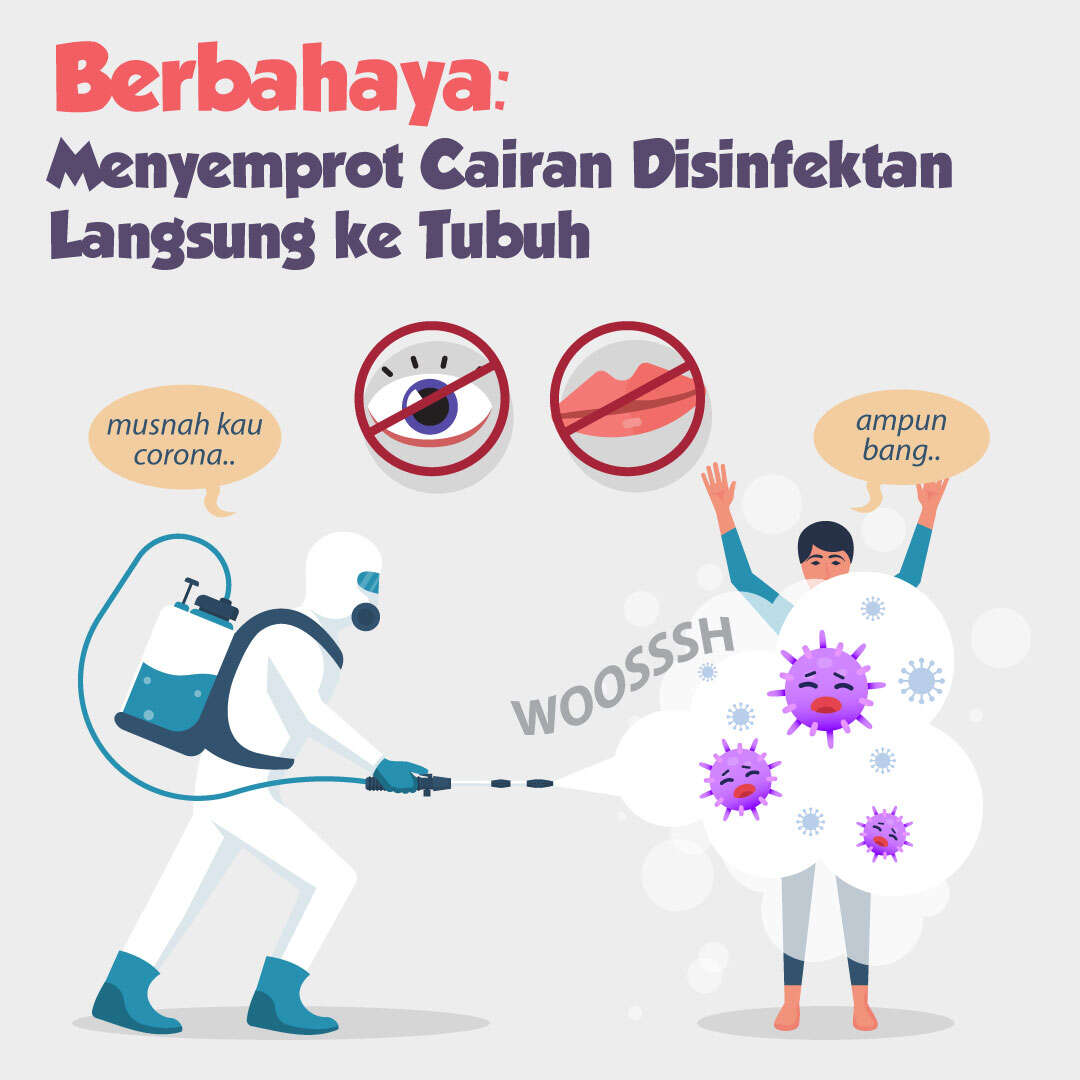 Berbahaya: Menyemprot Cairan Disinfektan Langsung ke Tubuh